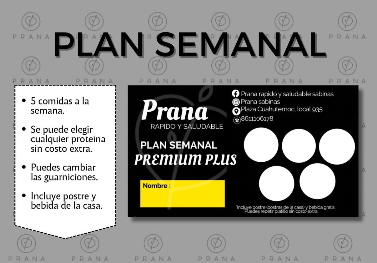 Tarjeta del Plan Semanal Premium Plus de Prana